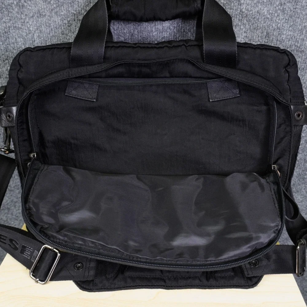 Vintage Diesel Messenger Bag Black Utility Tactical Nylon Leather Laptop Case
